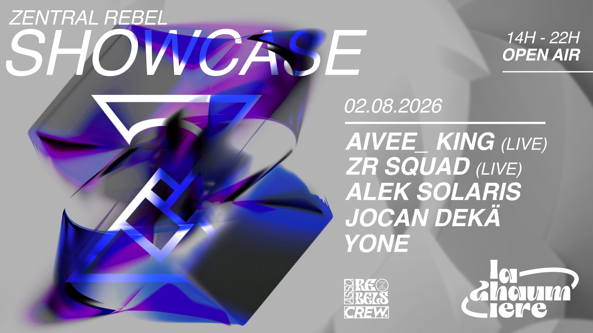 Affiche : OPEN AIR TECHNO- SHOWCASE ZENTRAL REBEL 💿🚀