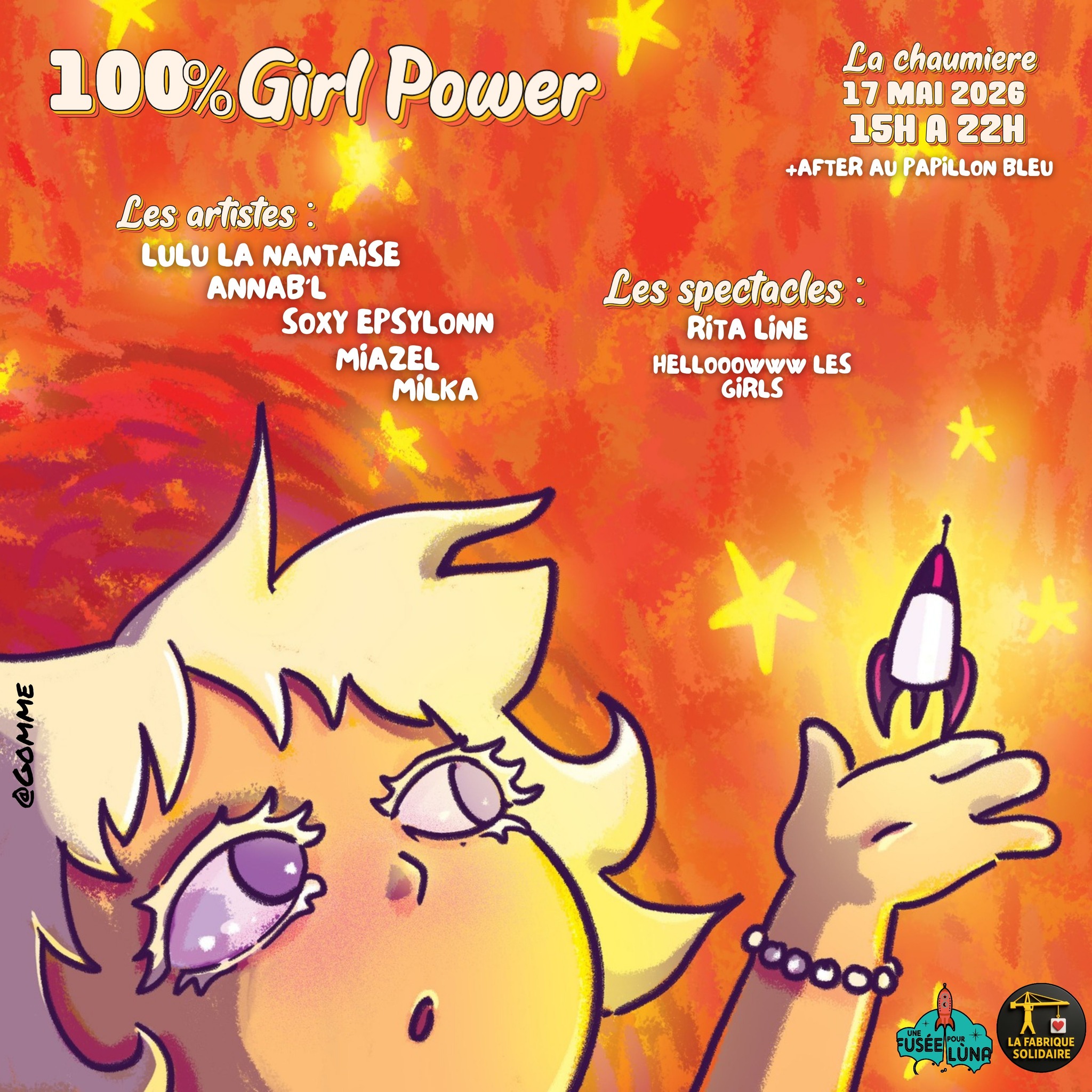 Affiche : 100% GiRL POWER - DJ SET / FEU & ECHASSIERES & BULLES  / Une Fusée pour Luna X La Fabrique Solidaire